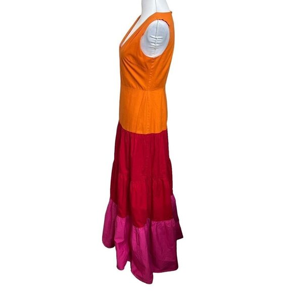 Milly Nicola Colorblock Maxi Dress Pink Orange Women’s Size 4 Cotton Poplin - Picture 6 of 15
